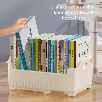Összecsukható görgős könyvtartó doboz az íróasztal melletti tároláshoz, nagy kapacitású műanyag tároló