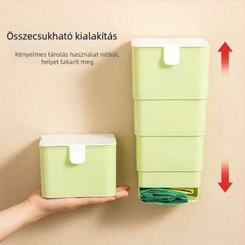Fali szerelésű, összecsukható szemeteszsák tároló doboz fedéllel, ABS anyag, modell 115267, fúrás nélküli rögzítés