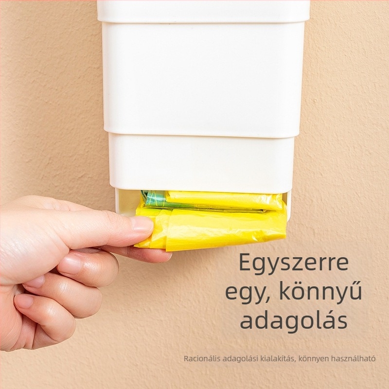 Fali szerelésű, összecsukható szemeteszsák tároló doboz fedéllel, ABS anyag, modell 115267, fúrás nélküli rögzítés
