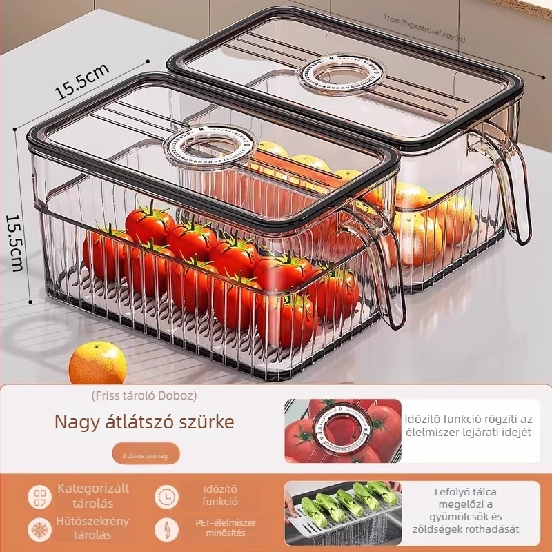 Kétoldalas átlátszó hűtőtároló doboz — élelmiszerbiztos, megőrzi a frissességet, zárt dizájn, gyümölcsök, zöldségek és tojások számára