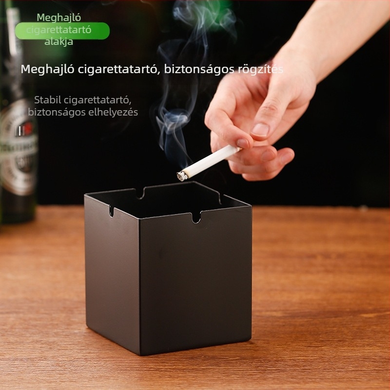 Rozsdamentes acél hamutál szélvédett kialakítással, tárolófunkcióval és logó testreszabási lehetőséggel — bár, KTV, hotel és otthon