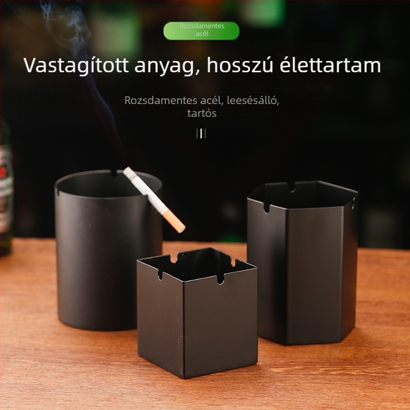 Rozsdamentes acél hamutál szélvédett kialakítással, tárolófunkcióval és logó testreszabási lehetőséggel — bár, KTV, hotel és otthon