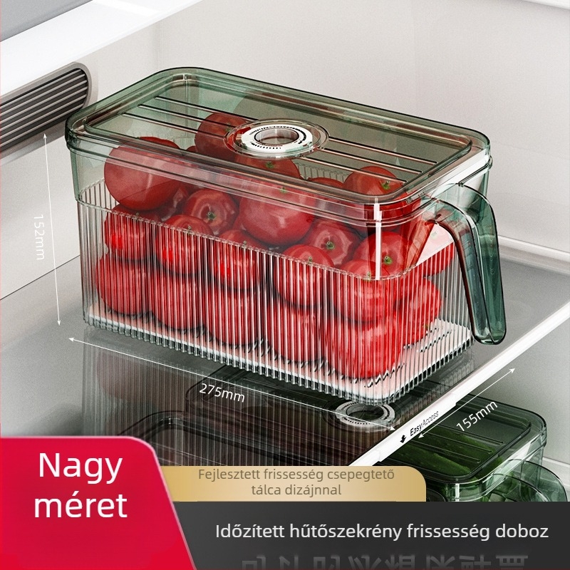 Hűtőszekrény tároló – frissesség megőrzéséért zárható, hordozható és egymásra tehető, PP+PET anyag