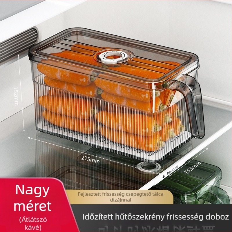 Hűtőszekrény tároló – frissesség megőrzéséért zárható, hordozható és egymásra tehető, PP+PET anyag