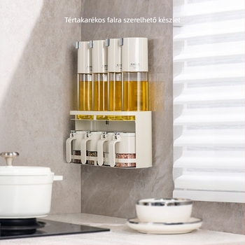 Fali fűszerrács rozsdamentes acélból – konyha, fűszertartók tárolása, fúrás nélküli felszerelés