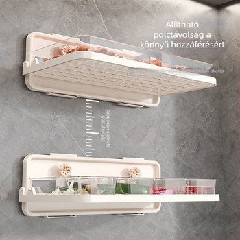 Konyhai szívóval szerelhető tároló, háromszintes, falra szerelhető, fúrás nélküli, ABS+PET, 5 kg teherbírás