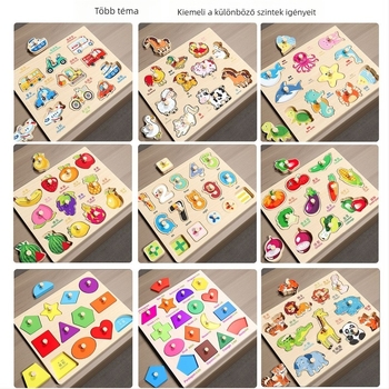 Fából készült, háromdimenziós puzzle-panel gyerekeknek állat- és gyümölcs formákkal, Montessori-stílusú korai nevelés (4–6 évesek; származás Zhejiang; Kategória: illusztrációk és táblák)