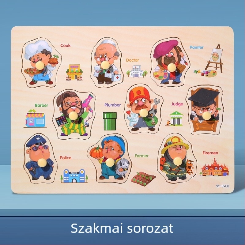 Fából készült, háromdimenziós puzzle-panel gyerekeknek állat- és gyümölcs formákkal, Montessori-stílusú korai nevelés (4–6 évesek; származás Zhejiang; Kategória: illusztrációk és táblák)