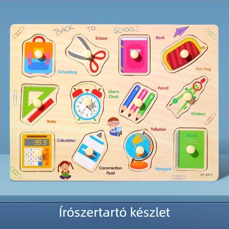 Fából készült, háromdimenziós puzzle-panel gyerekeknek állat- és gyümölcs formákkal, Montessori-stílusú korai nevelés (4–6 évesek; származás Zhejiang; Kategória: illusztrációk és táblák)