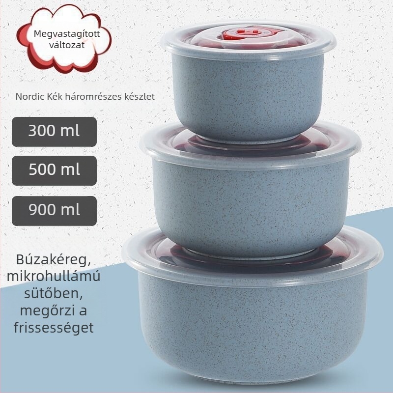 Búzaszálból készült ételtároló doboz, kerek alakú, 501–800 ml kapacitás, nem alkalmas mikrohullámú sütőhöz