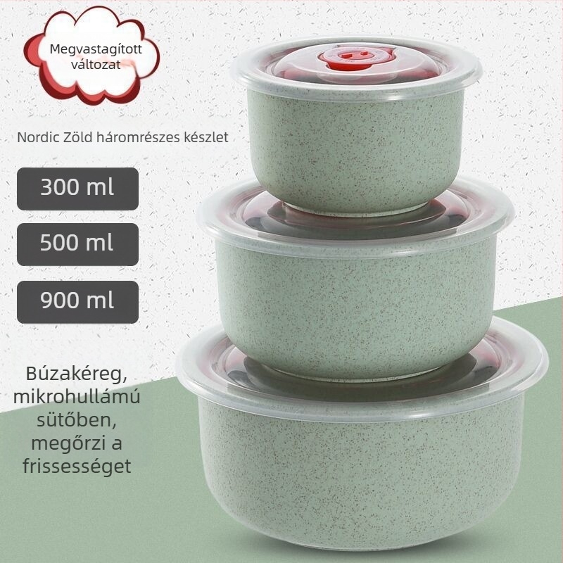 Búzaszálból készült ételtároló doboz, kerek alakú, 501–800 ml kapacitás, nem alkalmas mikrohullámú sütőhöz