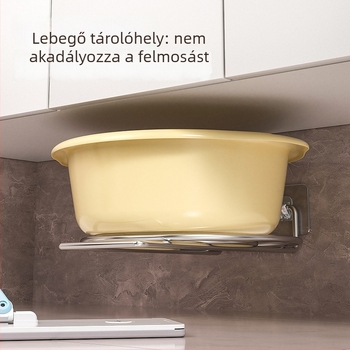 Fali mosdó alatti tárolópolc rozsdamentes acélból, fúrás nélküli telepítés, egyszintes