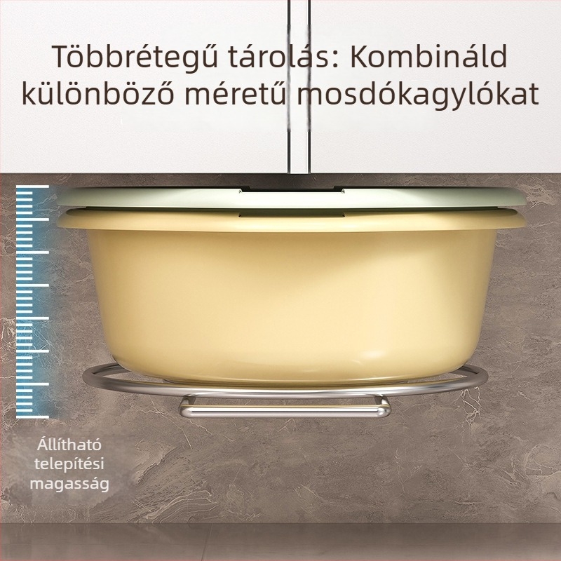 Fali mosdó alatti tárolópolc rozsdamentes acélból, fúrás nélküli telepítés, egyszintes