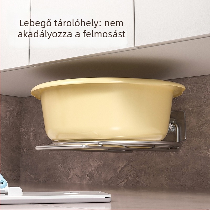 Fali mosdó alatti tárolópolc rozsdamentes acélból, fúrás nélküli telepítés, egyszintes