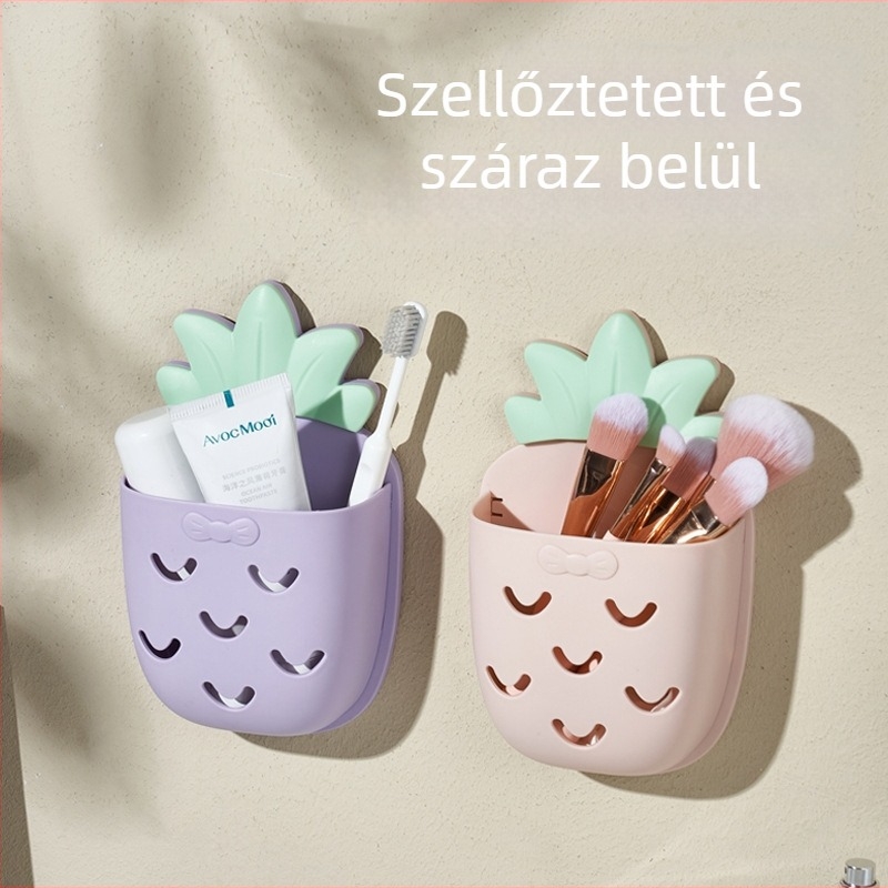 Műanyag ananász mintázatú falra szerelhető tároló, fúrás nélkül, fürdőszobába és a konyhába