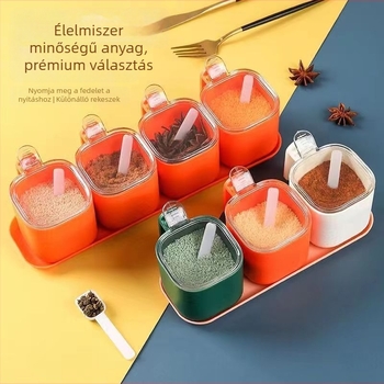 Otthoni fűszeres doboz készlet — műanyag tartályok szilárd fűszerekhez, nyomtatott logó, Huiyao márka, eredet Jinhua