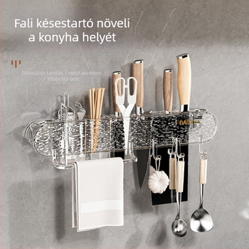 Mozgatható szívófejes falra szerelhető kés- és spatula tartó, konyhai polc, műanyag