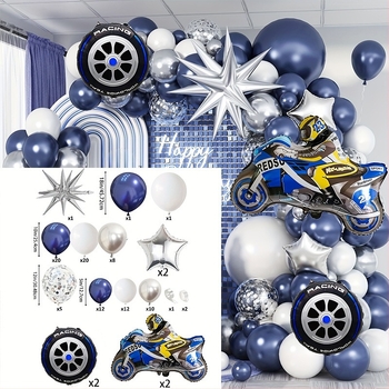 Motorkerékpár témájú ballon girland-arch készlet – Alumíniumfóliás balonok, verseny forma, karikatúra mintázat