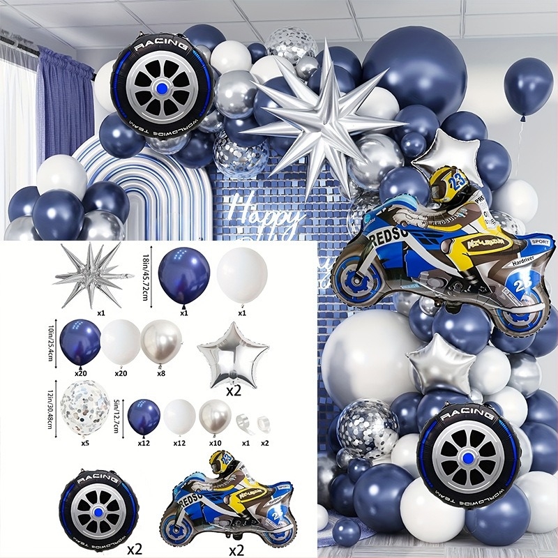 Motorkerékpár témájú ballon girland-arch készlet – Alumíniumfóliás balonok, verseny forma, karikatúra mintázat