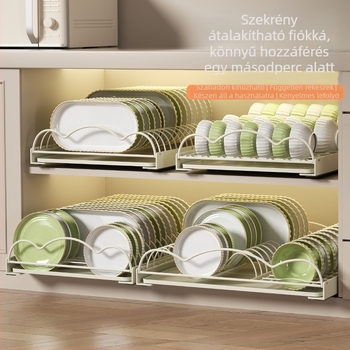 Fiókos konyhai edény- és tányéralátét vasdrótból, beépített fiókkal, lefolyópolccal, modern minimalista stílus