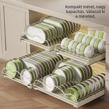 Fiókos konyhai edény- és tányéralátét vasdrótból, beépített fiókkal, lefolyópolccal, modern minimalista stílus