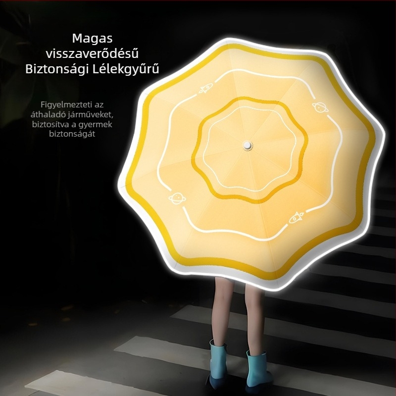 Gyerekeknek szánt automata nyitású esernyő, 8 bordás keret, hosszú nyél, UPF 50+ iskolai használatra