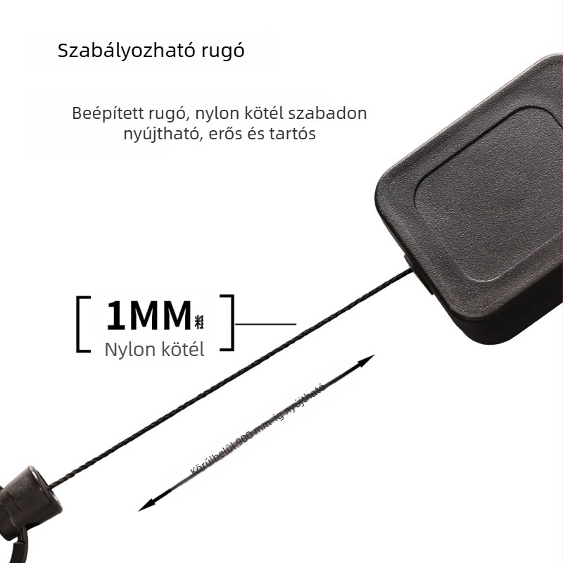 Kültéri visszahúzható kulcstartó nylon zsinórral és négyzet alakú csattal; Jinwang műanyag, könnyen húzható csat, teherbírás 0.1
