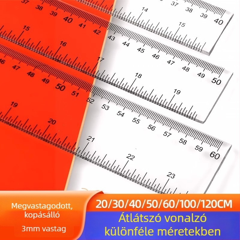 Hosszú, kopásálló vonalzó – Nagy pontosságú rajzhoz és méréshez, diákok számára, műanyag