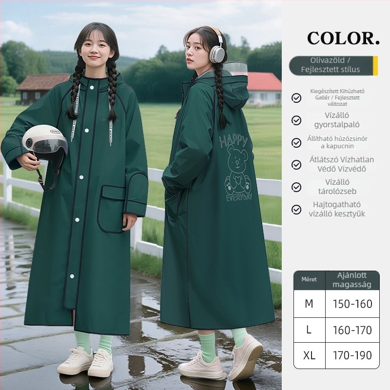 Felnőtt kerékpáros esőponcho, PVC anyag, PU vízálló réteg, egy személy számára