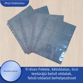 Készleten: A4-es fekete lychee-mintázatú kártyalapok, 9 rekesz/18 rekesz, kétoldalas, felső- és oldalsó behelyezés, Ultraman és Pokémon kártyákhoz