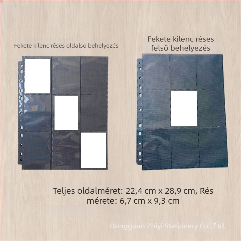 Készleten: A4-es fekete lychee-mintázatú kártyalapok, 9 rekesz/18 rekesz, kétoldalas, felső- és oldalsó behelyezés, Ultraman és Pokémon kártyákhoz