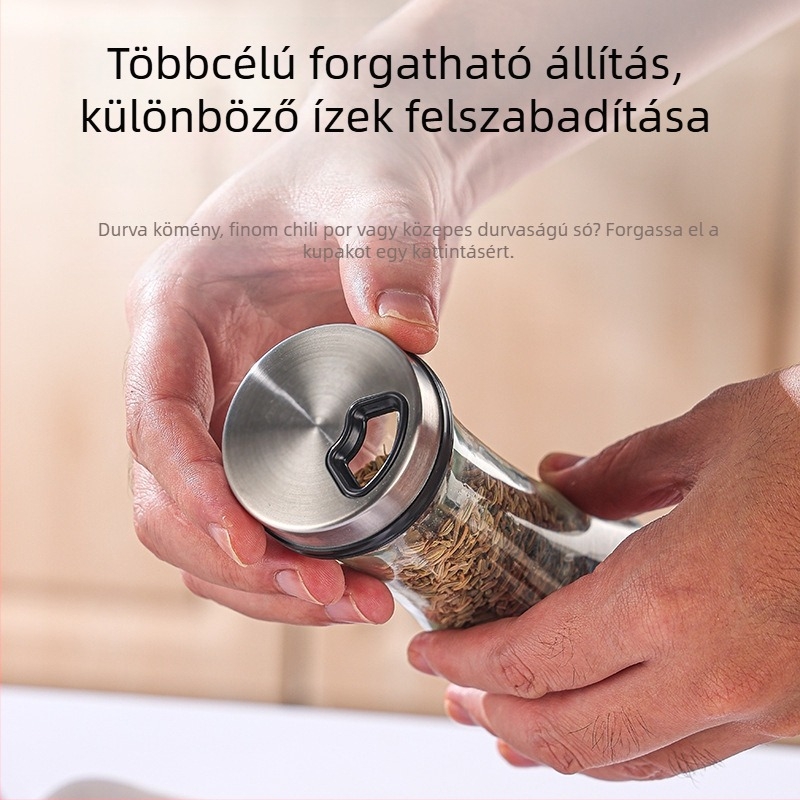 Üveg fűszertartók készlete forgó állvánnyal