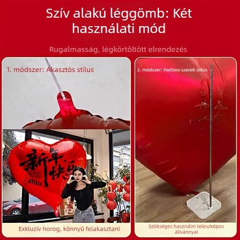 Dekoratív szív alakú lufik, alumíniumfóliából, szöveges mintával, logónyomtatás nem lehetséges, tavaszi fesztiválra