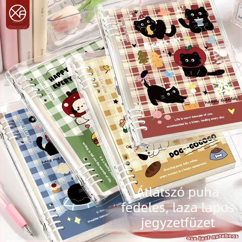 B5-ös oldalevelekkel ellátott jegyzetfüzet PVC átlátszó borítóval, kiemelkedően esztétikus, A5-ös méret, napló középiskolásoknak és egyetemistáknak