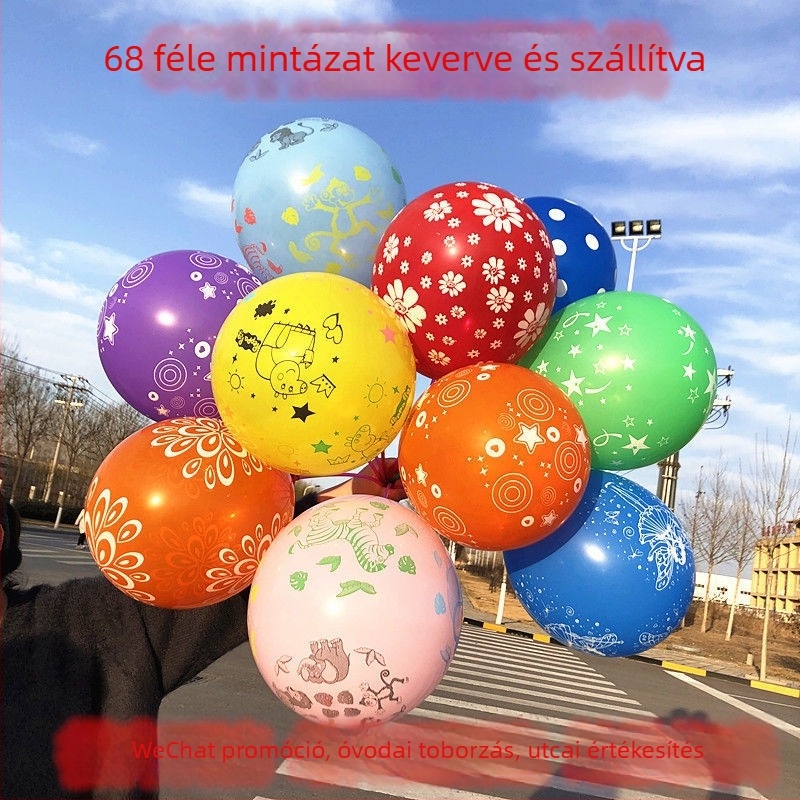 Kör alakú mesés nyomtatású, színes lufik, vastagított, nem toxikus gyermekeknek, teljes színű dekoráció születésnapra
