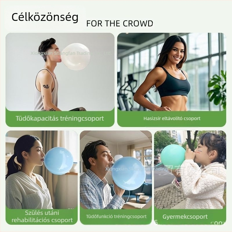 Have Fun légzőgyakorlatokhoz készült latex lufi, gömb alakú, logó nyomtatás
