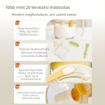 Üvegből készült fűszeres tartó, légmentesen záródó fedővel és kanállal, átlátszó, élelmiszer-minőség