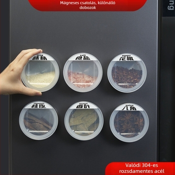 Falasra szerelhető rozsdamentes acél fűszertartó doboz a konyhában, zárható fűszertartó üveg szilárd fűszerekhez