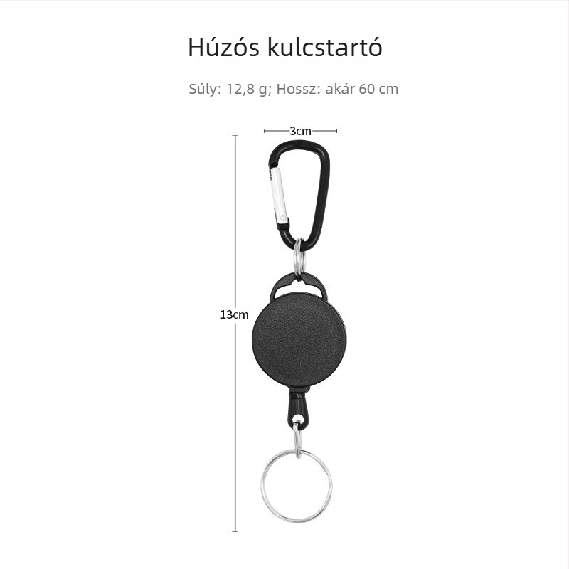 Műanyag kerek kulcstartó behúzható csattal, 3×13 specifikáció, teleszkópikus kivitel, egyedi csomagolás, testreszabható