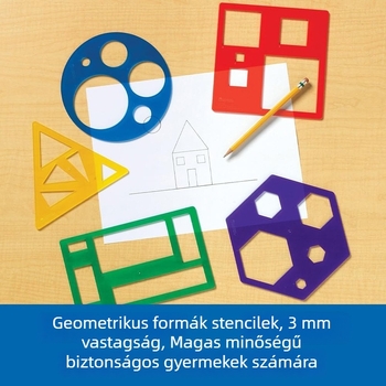 Sincerity ABS Geometriai formák tervező sablon kivágásokkal – univerzális rajztábla gyerekeknek