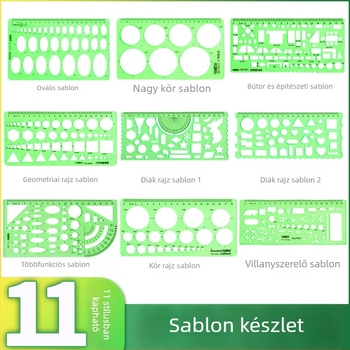 Ívelt vonalzó protrakttal, skálával és T-alakú vonalzóval rajzhoz, architektúrális kör sablon