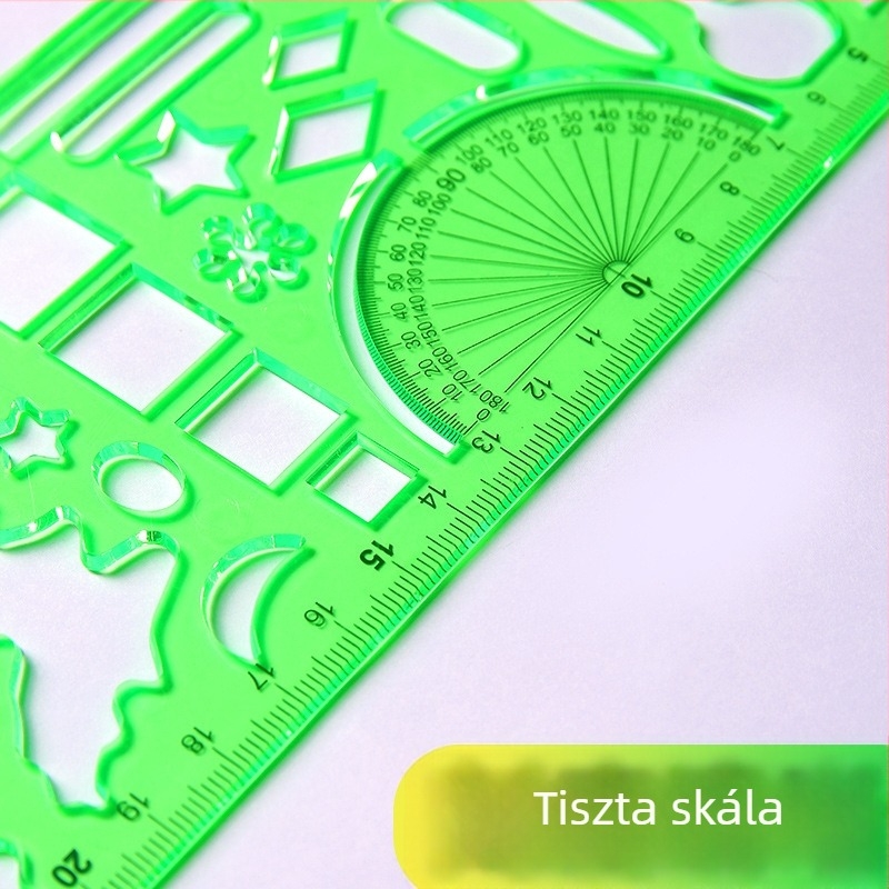 Ívelt vonalzó protrakttal, skálával és T-alakú vonalzóval rajzhoz, architektúrális kör sablon