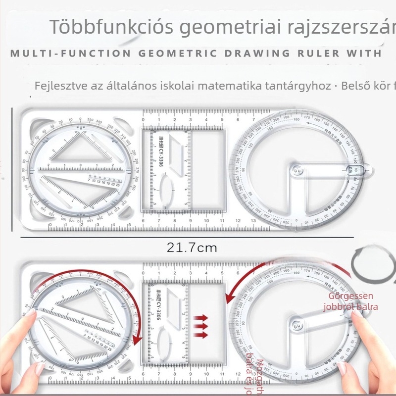 Többfunkciós rajzvonalzó – műanyagból, készlet vonalzók