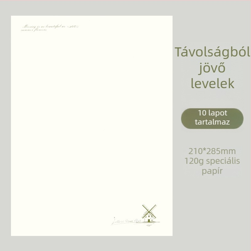 Vintage irodalmi levélpapír – minimalist stílus, retro európai romantikus hangulat, vastag prémium papír, üres lapok, 10 lap