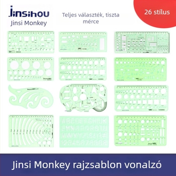 Golden Monkey Rajz sablonok – 26 különböző mintával kör, ovális és négyzetes formákhoz, többfunkciós rajz vonalzó