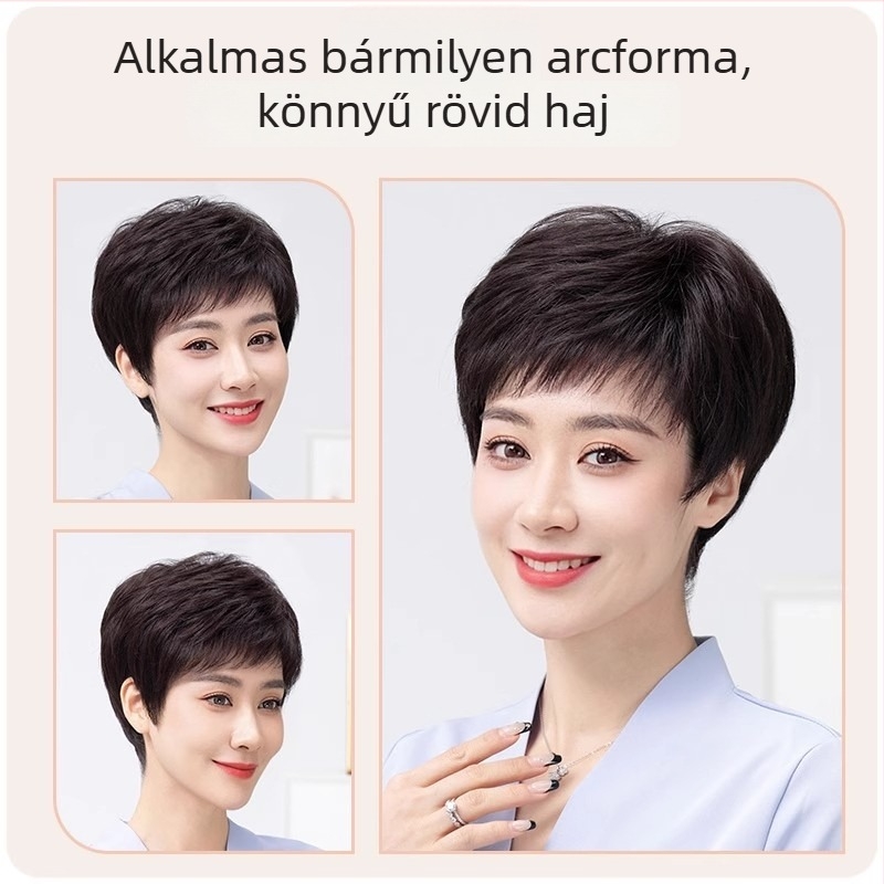 Női memória-selyem keverék paróka, teljesen kézzel készített, természetes megjelenés, teljes fejfedés; középkorú és idős nőknek; festhető és dauerolható.