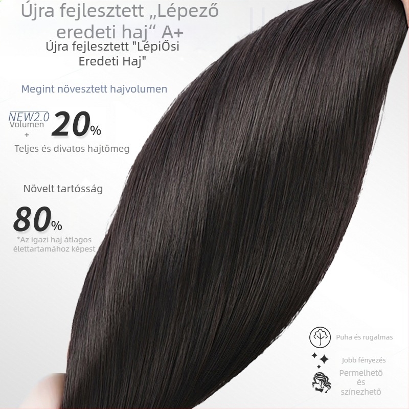 Női memória-selyem keverék paróka, teljesen kézzel készített, természetes megjelenés, teljes fejfedés; középkorú és idős nőknek; festhető és dauerolható.