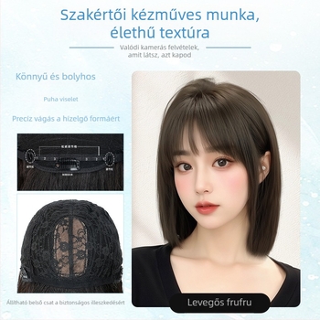 Junmu bob paróka kemoterápiához, lélegző, természetes rövid haj, frufruval