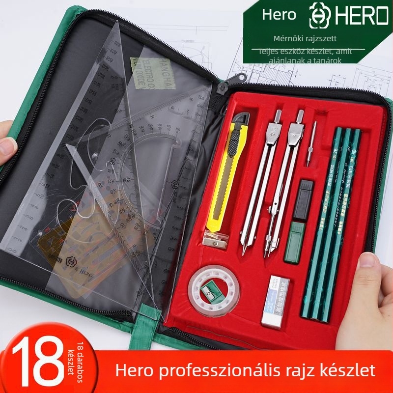 Hero H252 18 részes rajzeszköz-készlet diákok számára, mechanikus tervezőeszközök