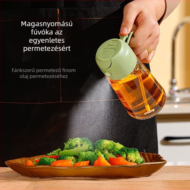 Üveg olajspray palack – kétfunkciós permetező és öntő, konyhai olajtartály, magas nyomású fej